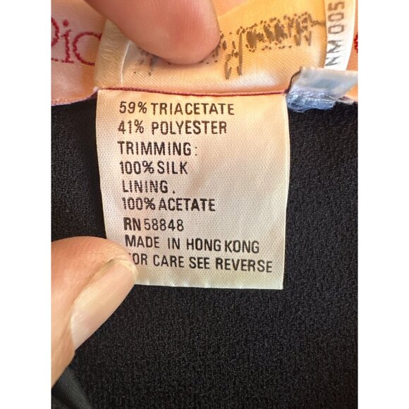 Vintage 80s Richard Warren Neiman Marcus Black Dress Green Red Trim Long Sleeve - Picture 6 of 8